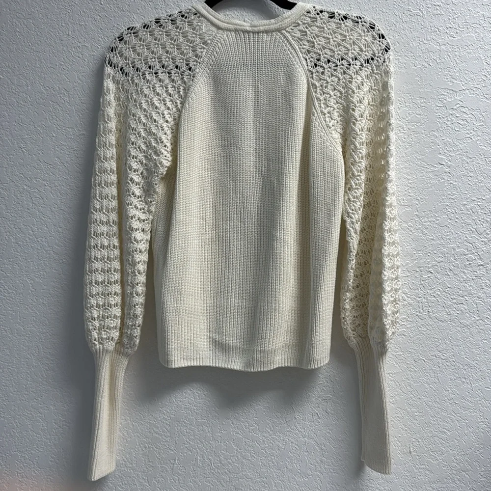 NEW- 525 Chic Cream 100% Cotton Open Knit V neck Sweater S - Picture 8 of 10